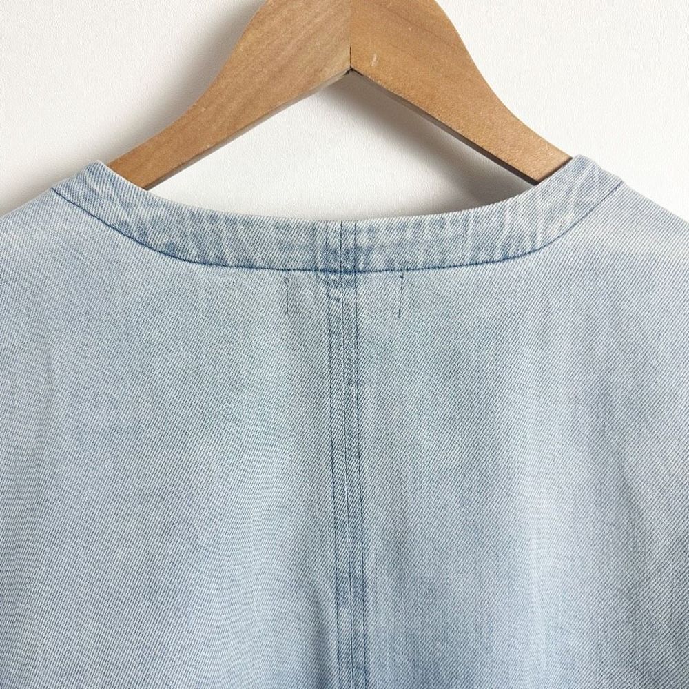 CLOTH & STONE Wrap Crop Top Large Blue Denim Tie Long Flared Sleeve Aztec - Picture 9 of 10